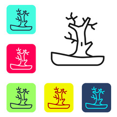 Black line Bare tree icon isolated on white background. Set icons in color square buttons. Vector