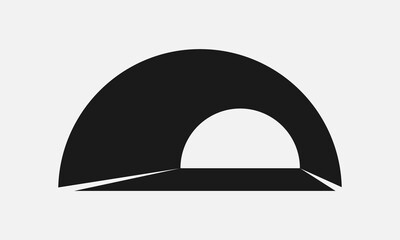 Road tunnel black and white vector icon.
