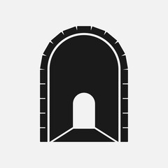 Road tunnel black and white vector icon.