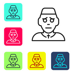 Black line Priest icon isolated on white background. Set icons in color square buttons. Vector