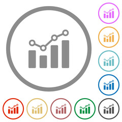 Bar graph with circles and lines flat icons with outlines