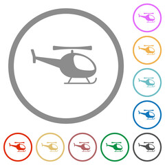 Helicopter silhouette flat icons with outlines