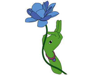 Blue Lotus Flower in Green Tara's hand with Bracelet Vector Graphic - obrazy, fototapety, plakaty