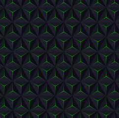 Geometric triangles black and green 3D seamless Pattern.Vector illustration.