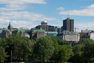 A city centre on a sunny day
