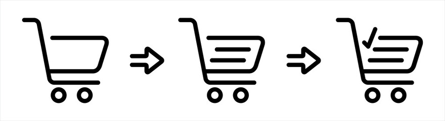 Shopping cart icon set, Full and empty shopping cart symbol, Fast Shopping cart icon set,  shop and sale, vector illustration.