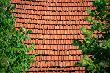Old tiled roof of house in Europe