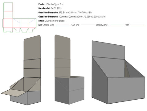 Display Type Box Packaging Design Template With Perforation Gluing In One Place Snap Lock Die Cut - Vector 