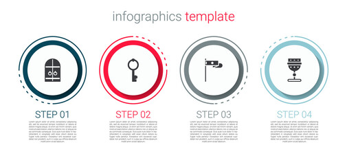 Set Medieval castle gate, Old key, flag and goblet. Business infographic template. Vector
