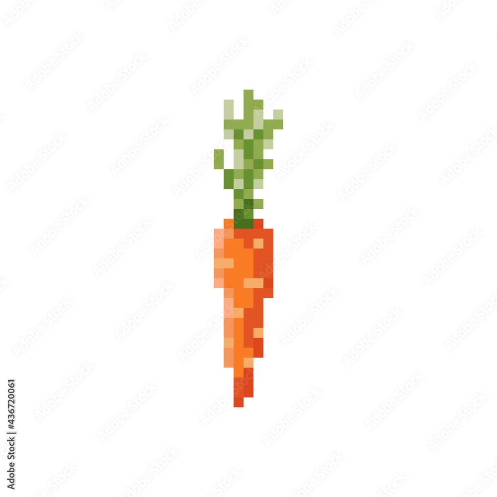 Wall mural Pixel carrot vector illustration. Pixel art vegetable carrot icon.