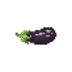 Pixel eggplant vector illustration. Pixel art vegetable eggplant icon.
