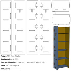 Point of sale floor display packaging design template selffold die cut - vector