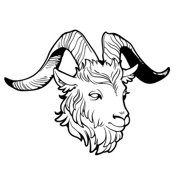 cartoon head of goat with big horns