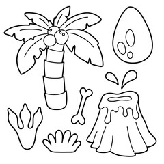 Vector illustration coloring page with cartoon prehistoric set for children, coloring and scrap book, printable