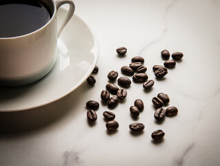 coffee beans and cup