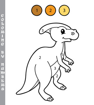 funny coloring by numbers coloring educational game. Vector illustration coloring by numbers educational game with cartoon dinosaur for kids