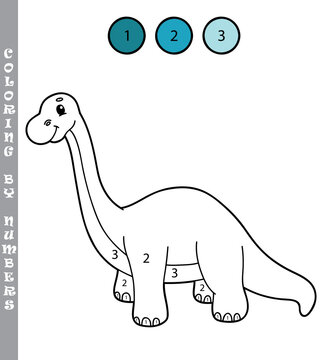 funny coloring by numbers coloring educational game. Vector illustration coloring by numbers educational game with cartoon dinosaur for kids