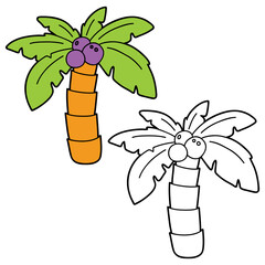 Vector illustration coloring page with cartoon palm tree for children, coloring and scrap book, printable