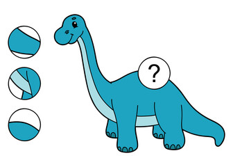 Vector illustration educational kid game Find missing piece with cute cartoon dinosaur character for children 