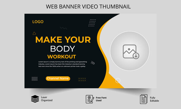 Fitness gym training thumbnail design for any videos. Fitness gym customizable video thumbnail and web banner .Editable Video cover photo template for Any social  media.and Video Promoti Tutorials.