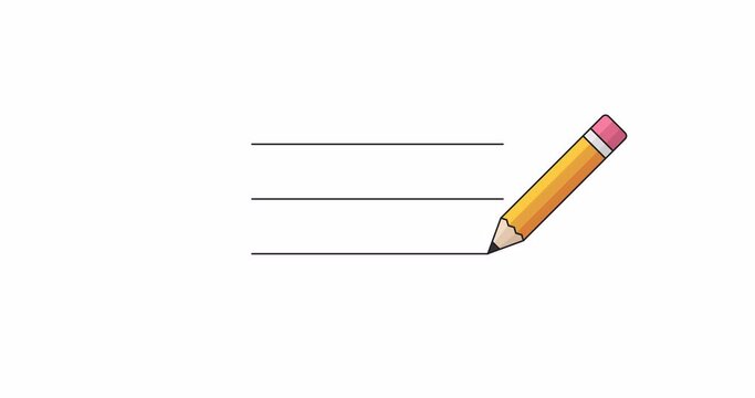 Animation of a pencil that writes lines. The concept of writing, drawing and studying. Alpha channel. 4K
