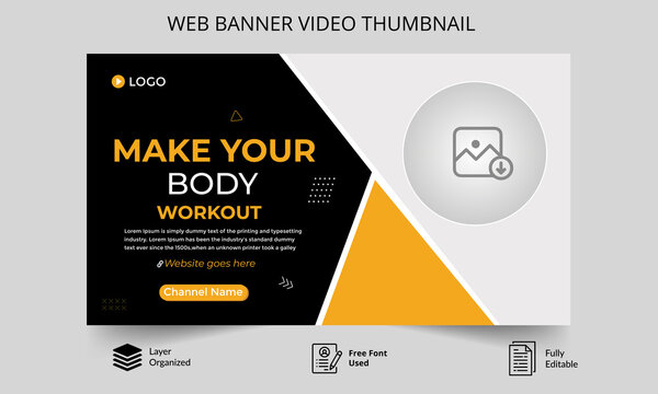 Fitness gym training thumbnail design for any videos. Fitness gym customizable video thumbnail and web banner .Editable Video cover photo template for Any social  media.and Video Promoti Tutorials.