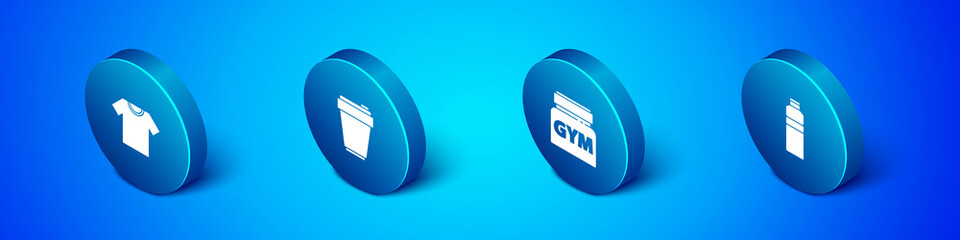 Set Isometric T-shirt, Sports nutrition, Fitness shaker and icon. Vector