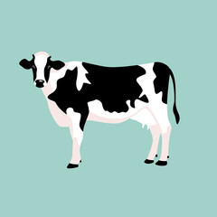 cow vector illustration, flat style, side view, black and white