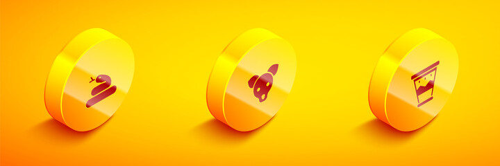 Set Isometric Snake, Dog and Mexican drum icon. Vector