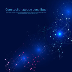 Blue square background with social network mesh. Communication polygonal design. Vector illustration