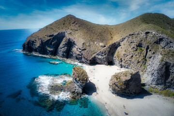 Spain. Beach of Los Muertos. Cabo de Gata. Almeria, Andalusia. Drone Photo.