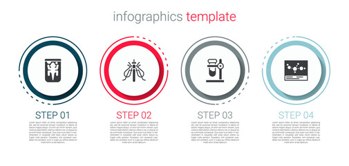 Set Experimental animal, insect, Test tube flask on stand and Chemical formula. Business infographic template. Vector