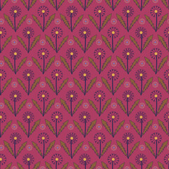 Seamless pattern with dandelions on red background