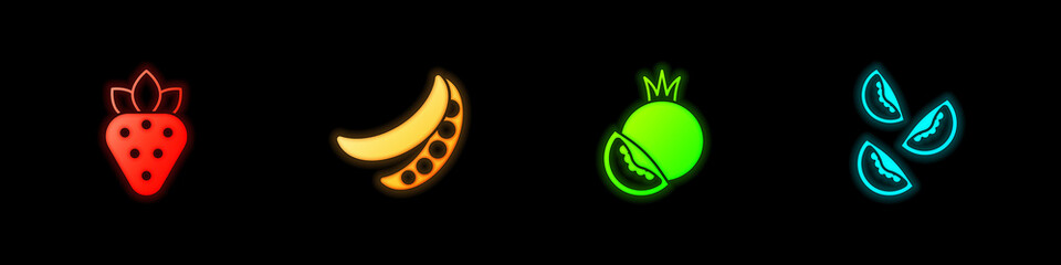 Set Strawberry, Green peas, Tomato and icon. Vector