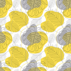 Stylish seamless pattern with tropical leaves trendy colors of the year