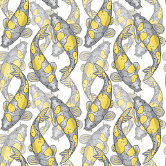 Stylish seamless pattern with koi carp fish in trendy colors of the year