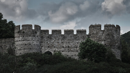 Fototapeta na wymiar Stone defensive wall detail of Devin castle ruins, Bratislava, Slovakia