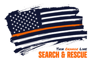 Thin orange line, Distressed american flag vector template. Symbol of Search and Rescue Officers Memorial Day in United States. Illustration for poster, card, banner. 