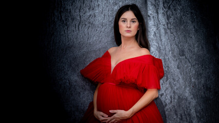 Kobieta w ciąży portret - obrazy, fototapety, plakaty