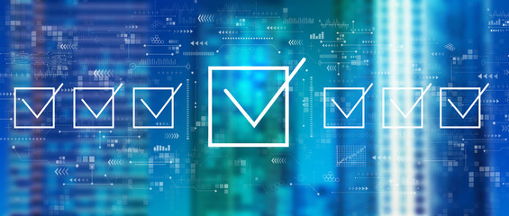 Checklist concept with downtown skyline