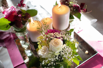 wedding bouquet with candles table decoration