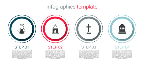 Set Angel, Old crypt, Grave with cross and Tombstone RIP written. Business infographic template. Vector