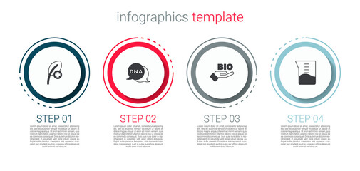 Set Leaf or leaves, DNA symbol, Bio healthy food and Laboratory glassware beaker. Business infographic template. Vector