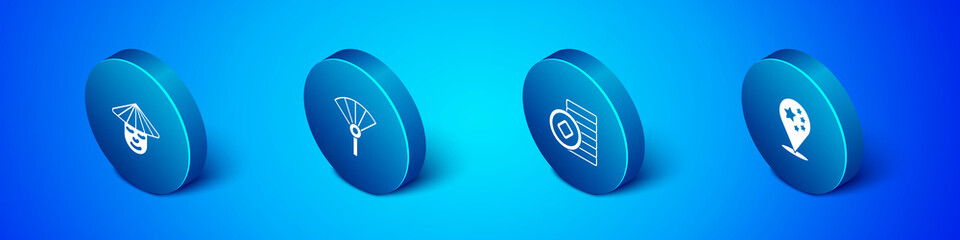 Set Isometric Chinese man, Yuan currency, China flag and or japanese folding fan icon. Vector