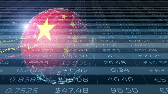 China 3d sphere flag with business graphs and data motion background. Conceptual Asia stock market.