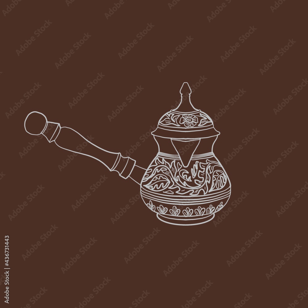 Wall mural traditional coffee cezva, long-handled conical vessel for brewing oriental coffee.