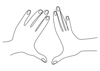 Silhouettes of human hands, applause, in a modern one line style. Continuous line drawing, aesthetic outline for home decor, posters, wall art, stickers, logo. Vector illustration.