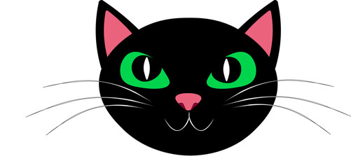 Fototapeta na wymiar Black Cute Cat Green Eyes - Art & Illustration