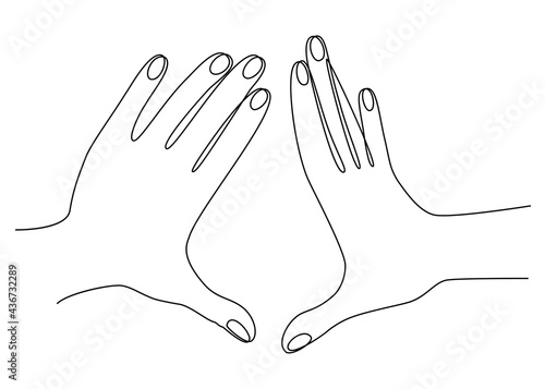 Silhouettes Of Human Hands Applause In A Modern One Line Style Continuous Line Drawing Aesthetic Outline For Home Decor Posters Wall Art Stickers Logo Vector Illustration Wall Mural Nataliia