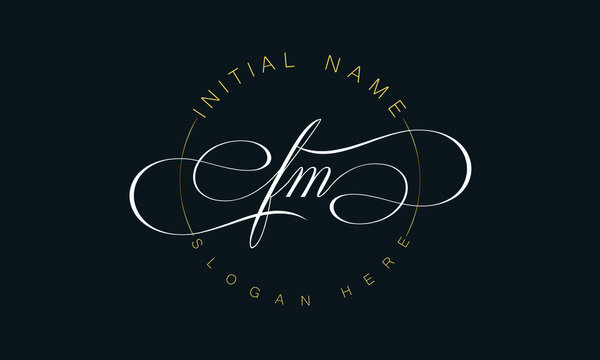 FM/MF cursive letter stylish luxury logo in golden and white color, FM/MF letter logo design, FM/MF business abstract vector logo monogram template with thumbnails.                                    